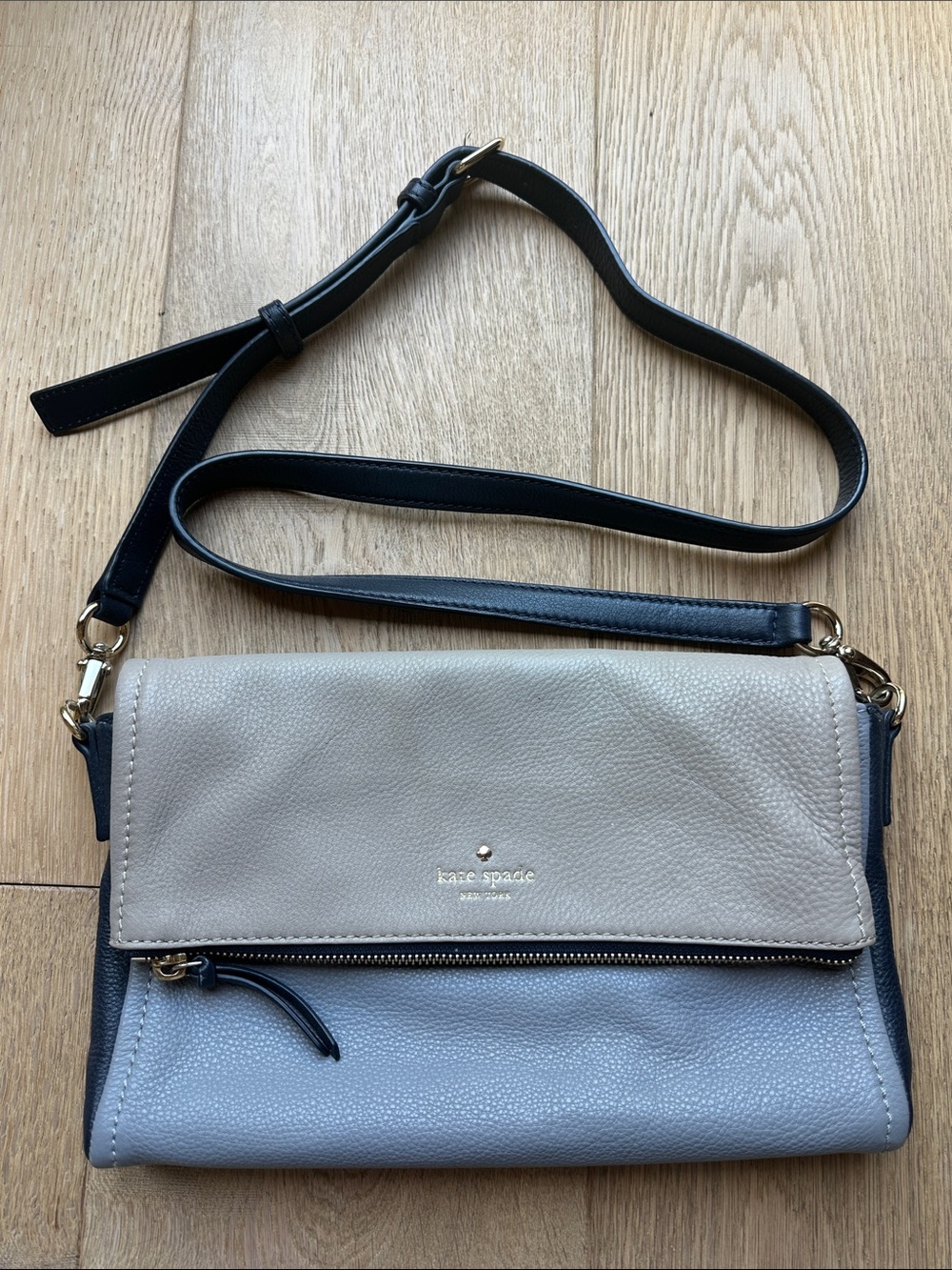 kate spade Tri-Tone Pebbled Leather Crossbody in Gray, Light Blue and Navy